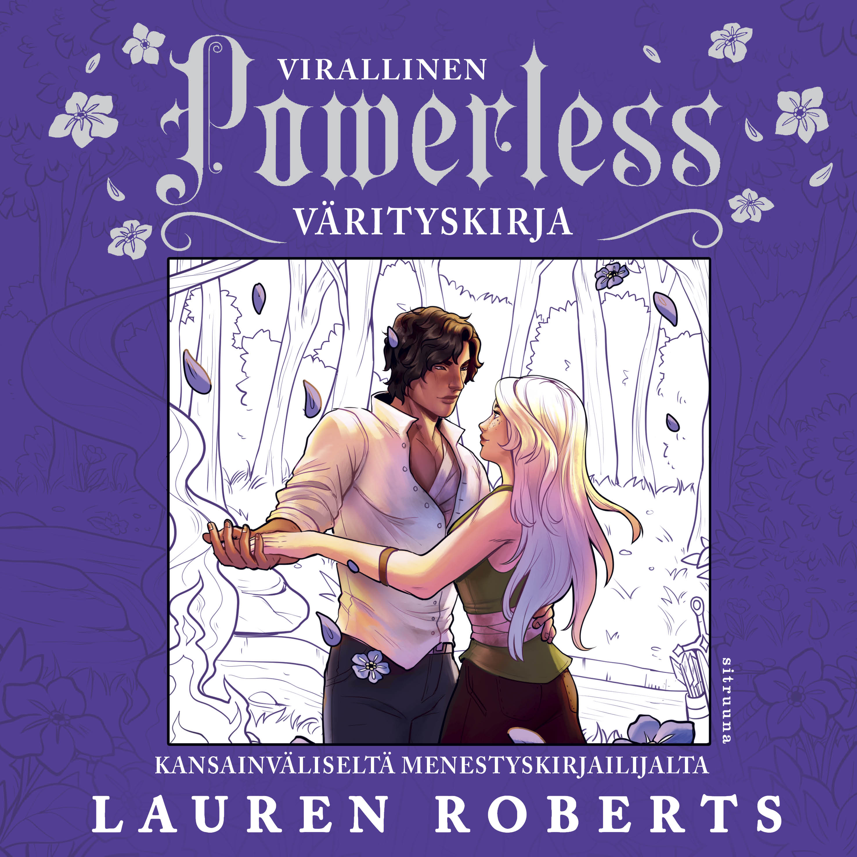 Powerless -värityskirjan kansi, jossa nuori pariskunta tanssii