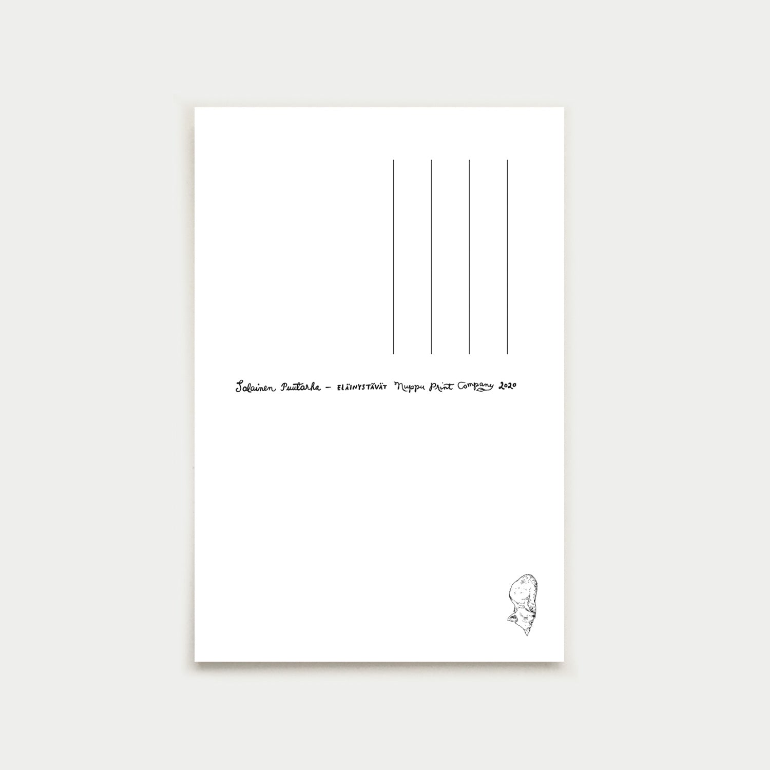 Nukkuva kettu postikortin tuotekuva kortin kirjoituspuolesta