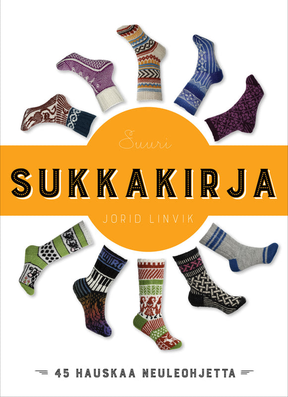 Suuri sukkakirja e-kirjan tuotekuva kirjan kannesta, jossa näkyy villasukkia