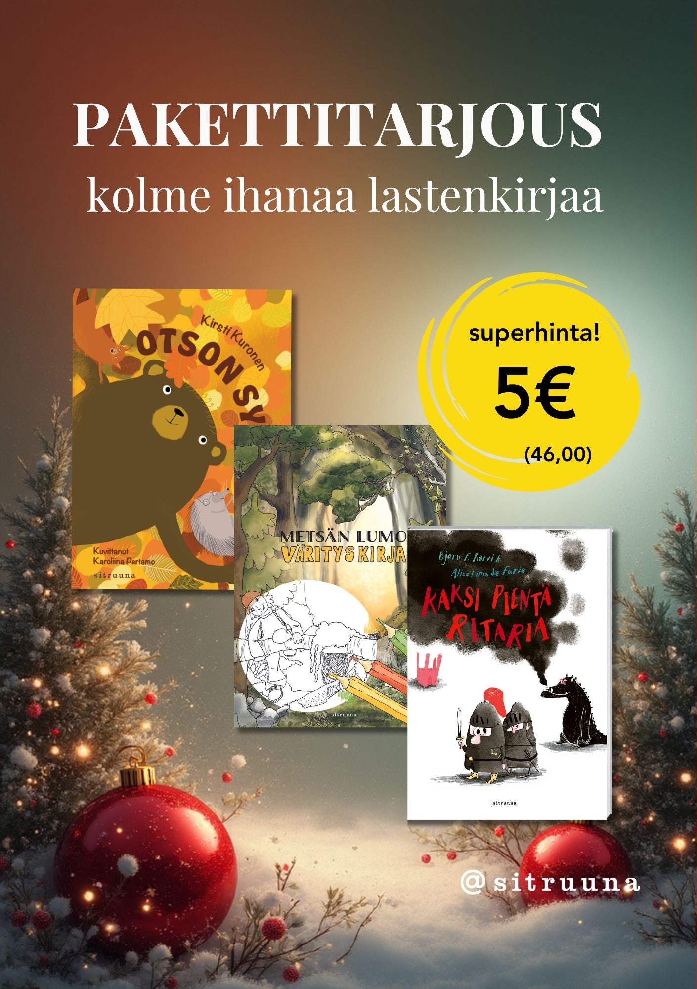 Kolme lastenkirjaa pakettitarjouksena